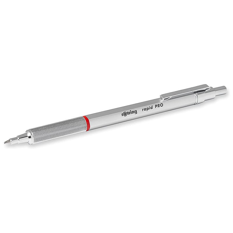 rOtring Rapid Pro Retractable Ballpoint Technical Drawing Pen, Medium Point, Blue Ink, Silver Full-Metal Body - Image 2